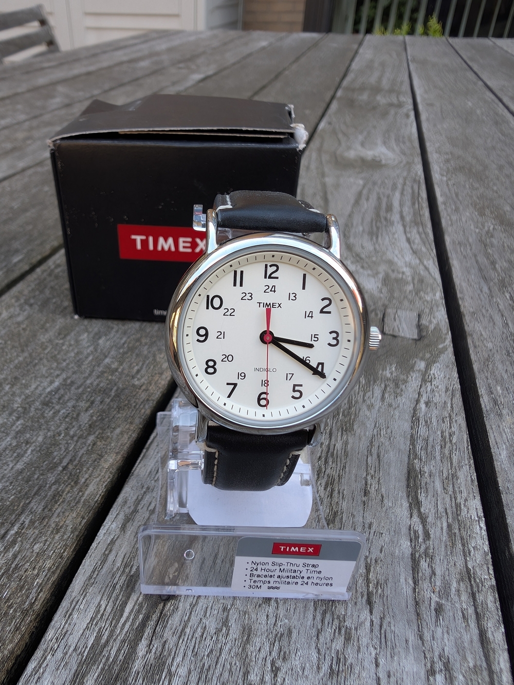 Timex Weekender 38mm Cream Dial — Like New w/ Box & Leather Strap